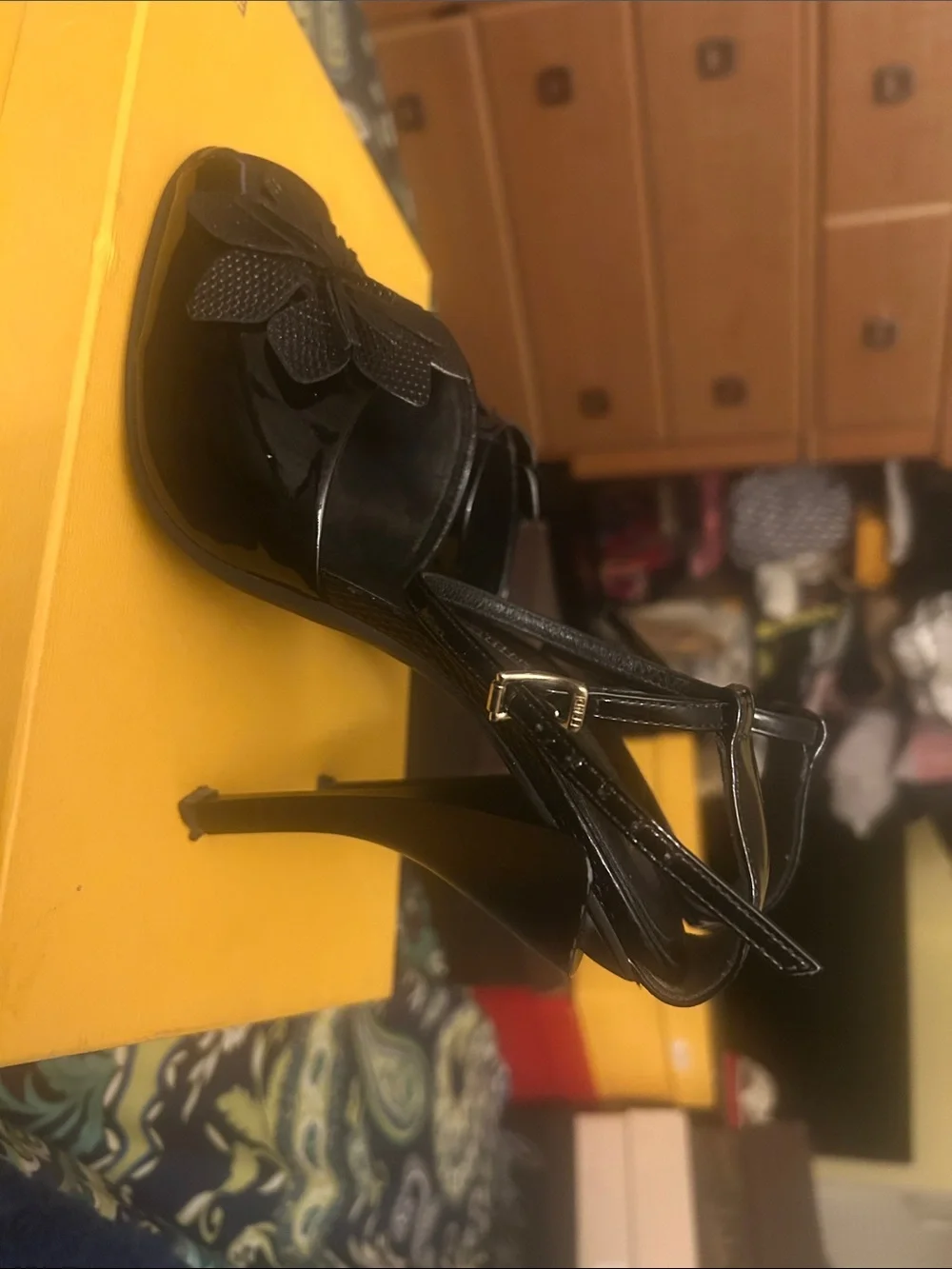 Fendi Black Patent Leather Floral Ankle-Strap Heels